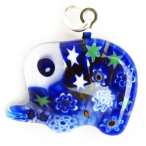 ヴェネチアングラス ペンダントトップ アニマル ゾウ　ネイビー   エルコレ・モレッティ（ストラップ付）