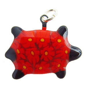 ヴェネチアングラス ペンダントトップ アニマル カメ レッド   エルコレ・モレッティ（ストラップ付）