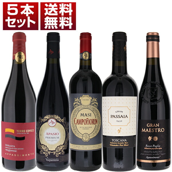 アパッシメント製法による複雑な風味！ 濃厚リッチな果実感 イタリア 赤5本セット (750ml×5)