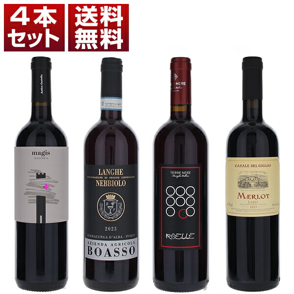 イタリアを代表する三大品種 ネッビオーロ サンジョヴェーゼ アリアニコ ＆メルローを味わう トスカニー直輸入 コストパフォーマンス抜群 赤4本セット (750ml×4) アリアーニコ