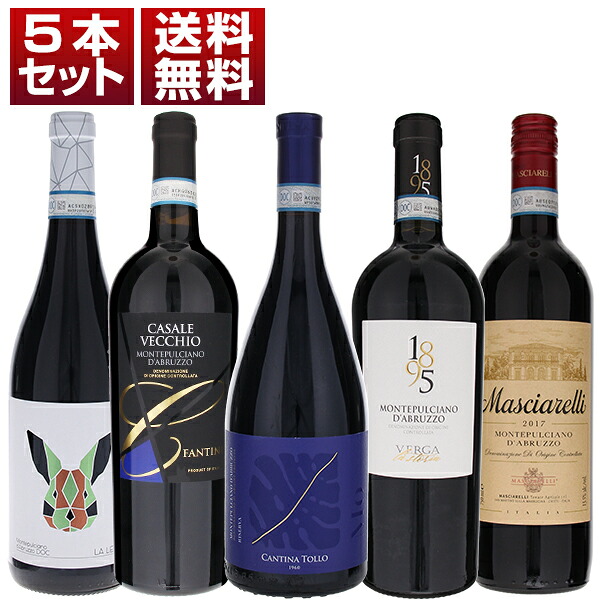 果実味あふれるジューシーな旨味！イタリア屈指のコスパ赤 モンテプルチアーノ ダブルッツォ 人気生産者 飲み比べ 5本セット (750ml×5)