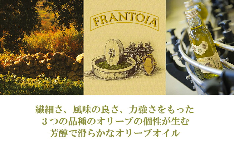 繊細さ、風味の良さ、力強さをもった3つの品種のオリーブの個性が生む芳醇でなめらかなオリーブオイル